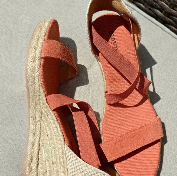 Maypol Spain Suede Coral Orange Wedges Sandals Elastic Bands Canvas Size 8.5 - Picture 7 of 7
